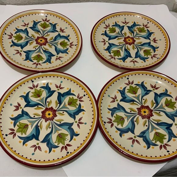 Bobby Flay Sevilla Red Rim 8" Lunch Salad Dessert Plates Set of 4 Retired G13 - Picture 1 of 7